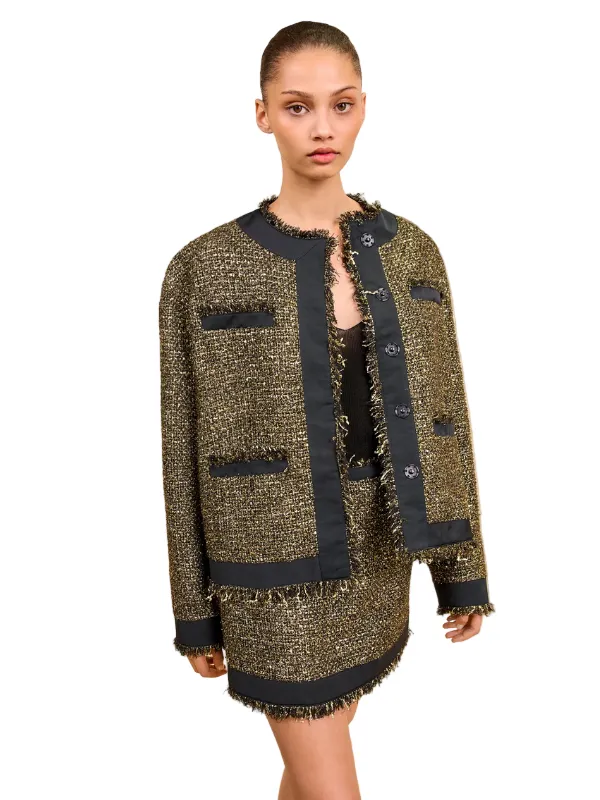 Carmella Tweed Coat in Tapestry Cross Ventilation Channels Water Resistant Outerwear