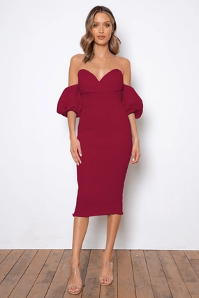 Sweetie Midi Dress - Burgundy Smooth Lines Unlined Look