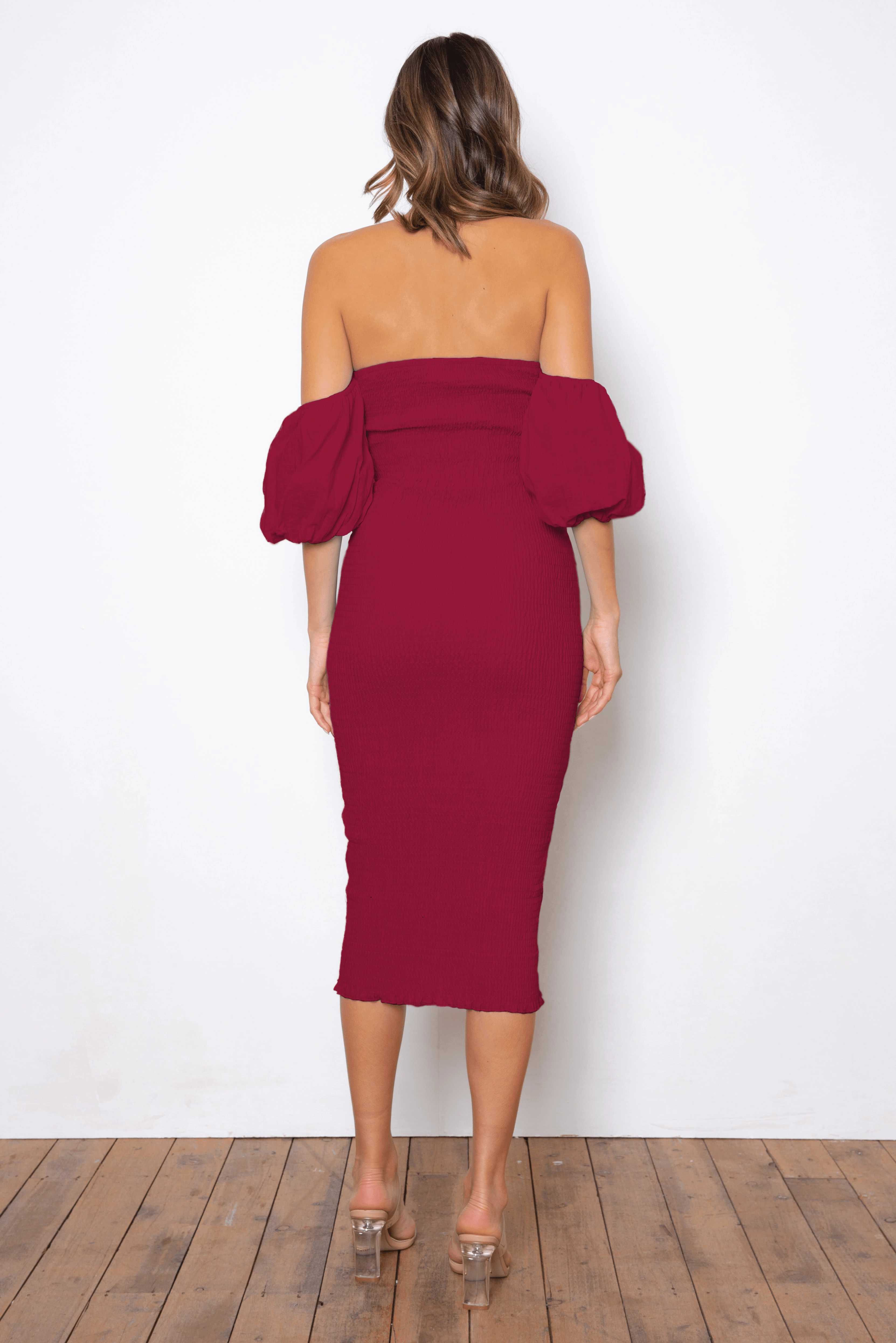 Flattering Waistband Sweetie Midi Dress - Burgundy