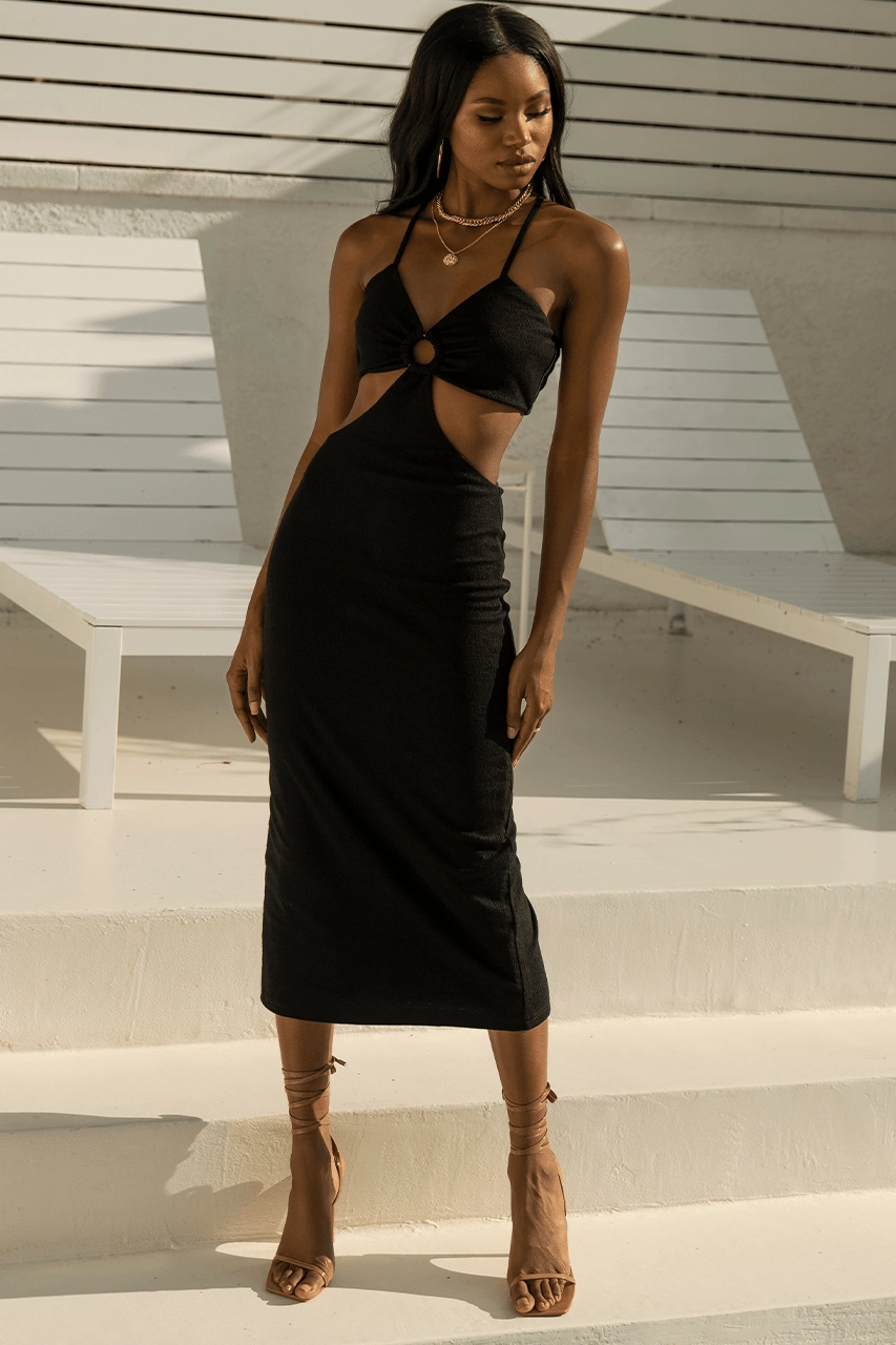 Slit-Hem Halo Cut Out Dress - Black