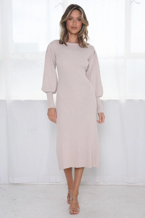 Lori Bell Sleeve Dress - Beige Skin-friendly