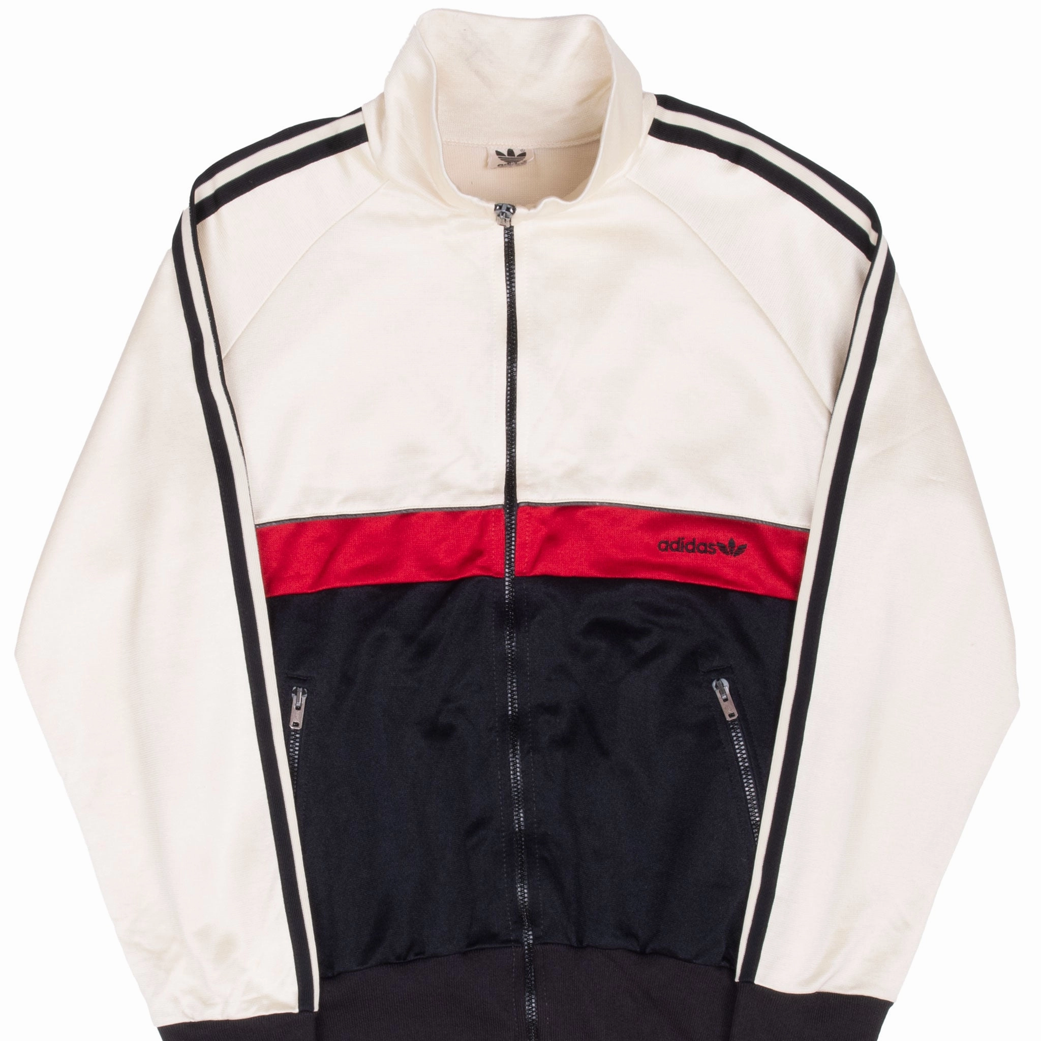 Warm Weather Wear Fashionable Protection VINTAGE ADIDAS IVORY RED BLACK TRACK JACKET 1970S SMALL