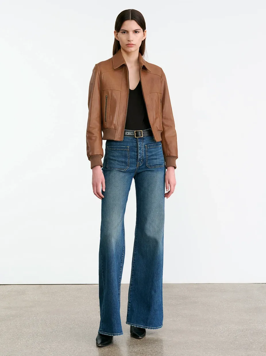 Sue Leather Jacket in Cognac Travel Ease Hyperguard Water Resistance