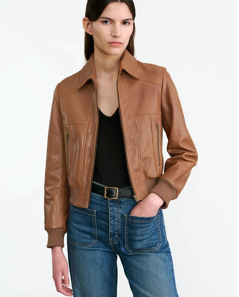 Sue Leather Jacket in Cognac Bold Lines Hike Ready