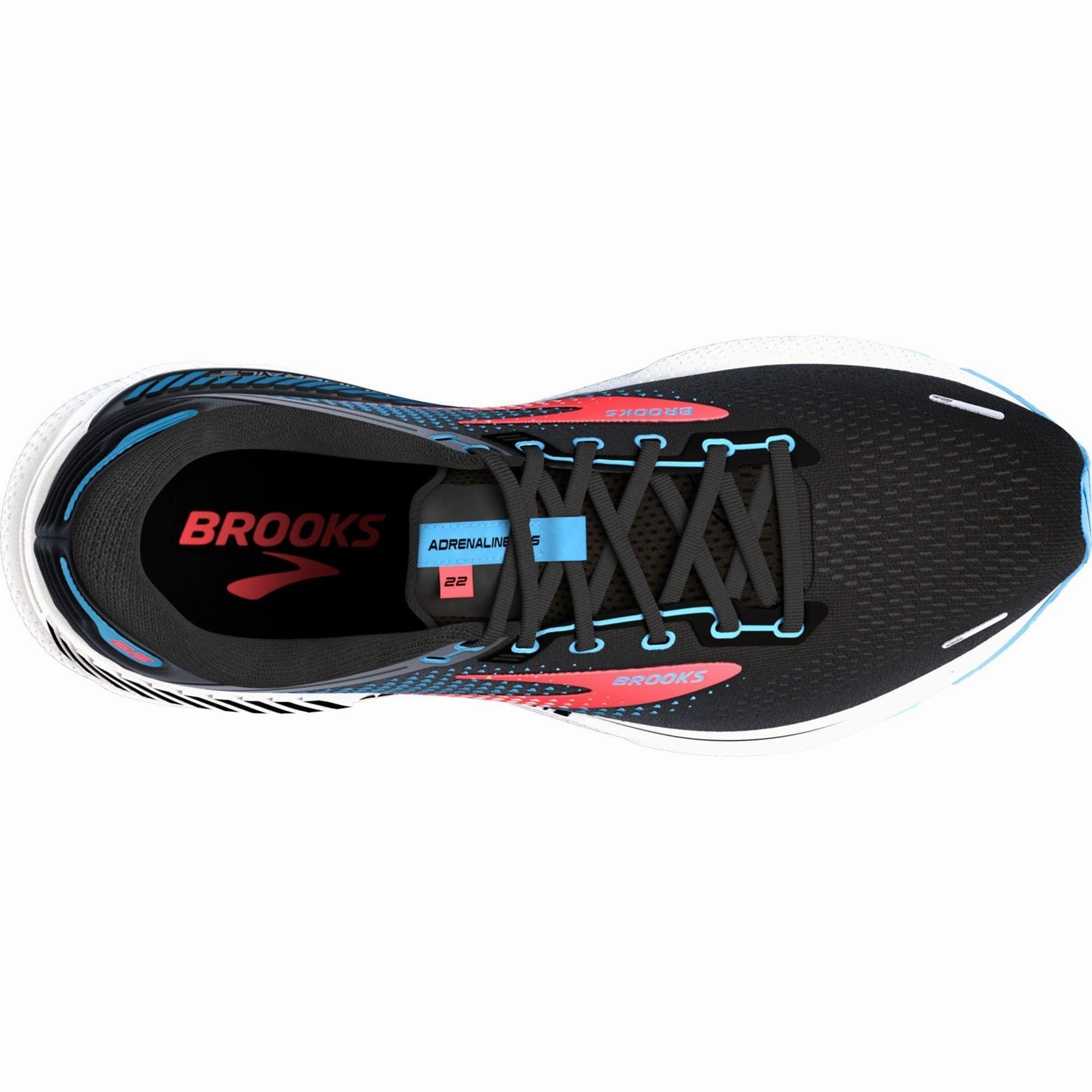 Brooks Adrenaline GTS 22 Womens Running Shoes - Black Hyper Compression Foam Stretch Lace Cover