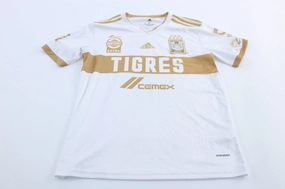 Non Slip Hem Athletic Look Adidas Embroidered Logo Tigres UANL Gold & White Striped Soccer Jersey