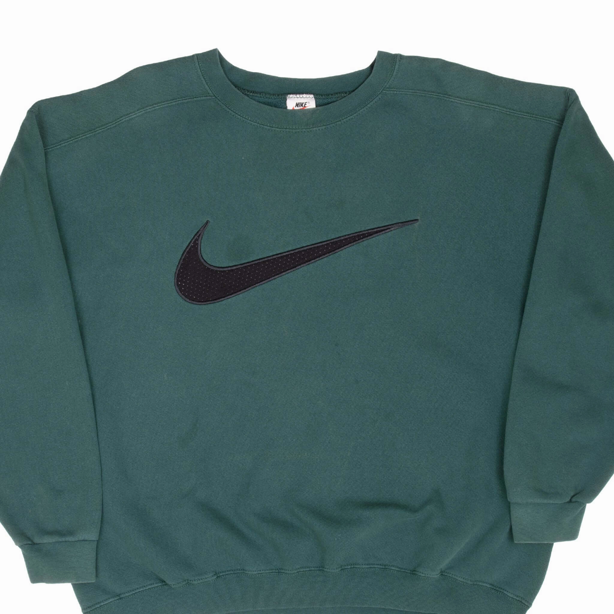 product customization options VINTAGE NIKE BIG SWOOSH GREEN SWEATSHIRT 1990S LARGE MADE IN USA