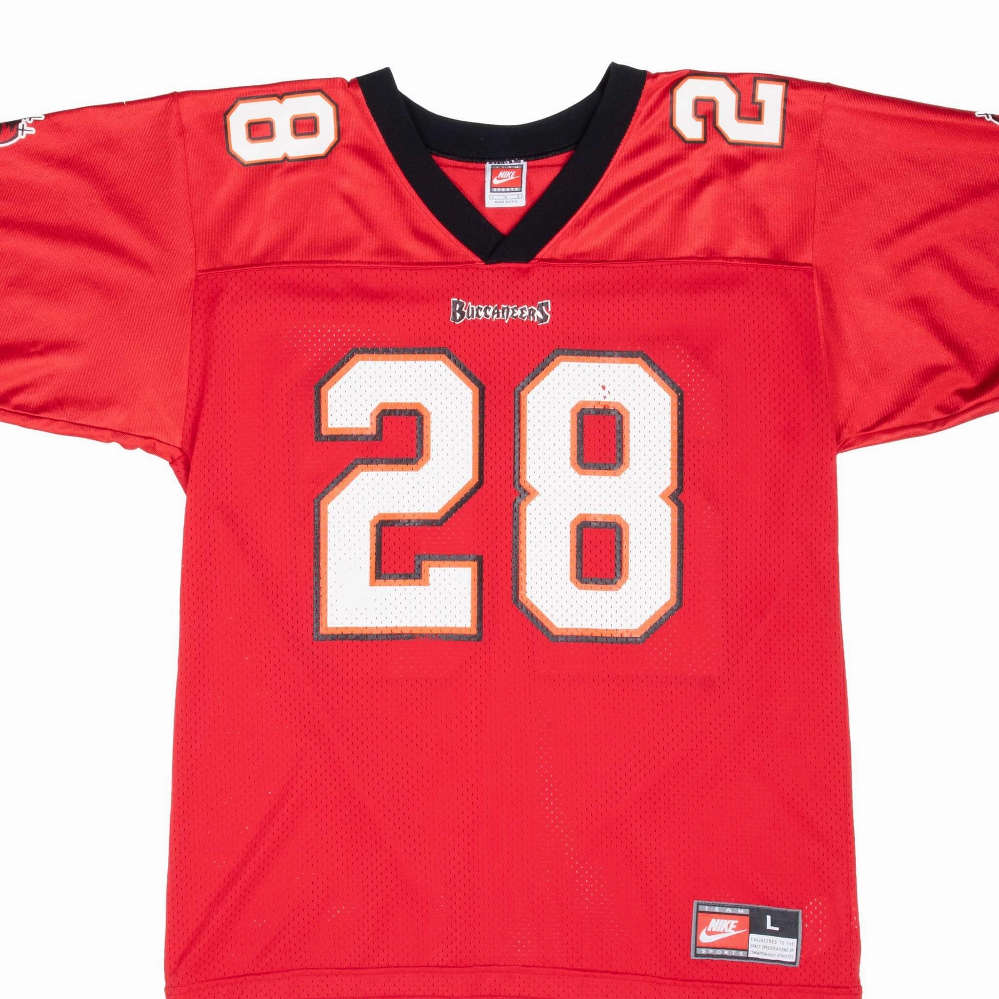 VINTAGE NIKE NFL TAMPA BAY BUCCANEERS WARRICK DUNN #28 JERSEY 1990S LARGE MADE IN USA Quick Flex Crisp Look