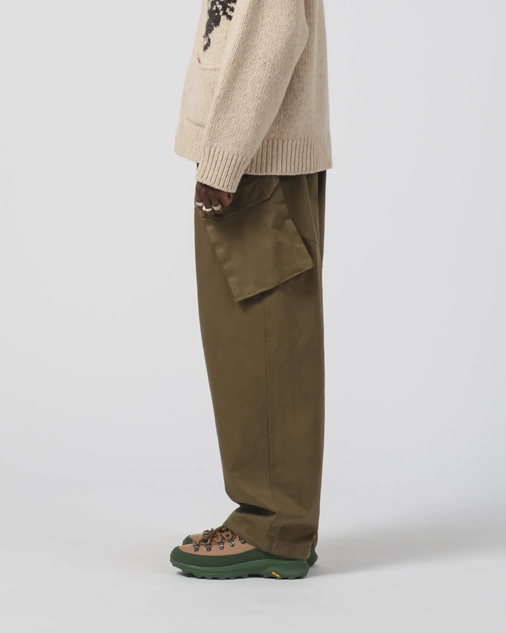Layering Comfort Trooper Pants Gabardine Satin Fossil Green