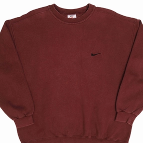 VINTAGE NIKE CLASSIC SWOOSH RED BORDEAUX SWEATSHIRT 1990S SIZE XL MADE IN USA Soft Texture