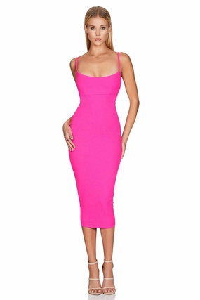 Picture Perfect Nookie Bailey Midi Dress - Neon Pink