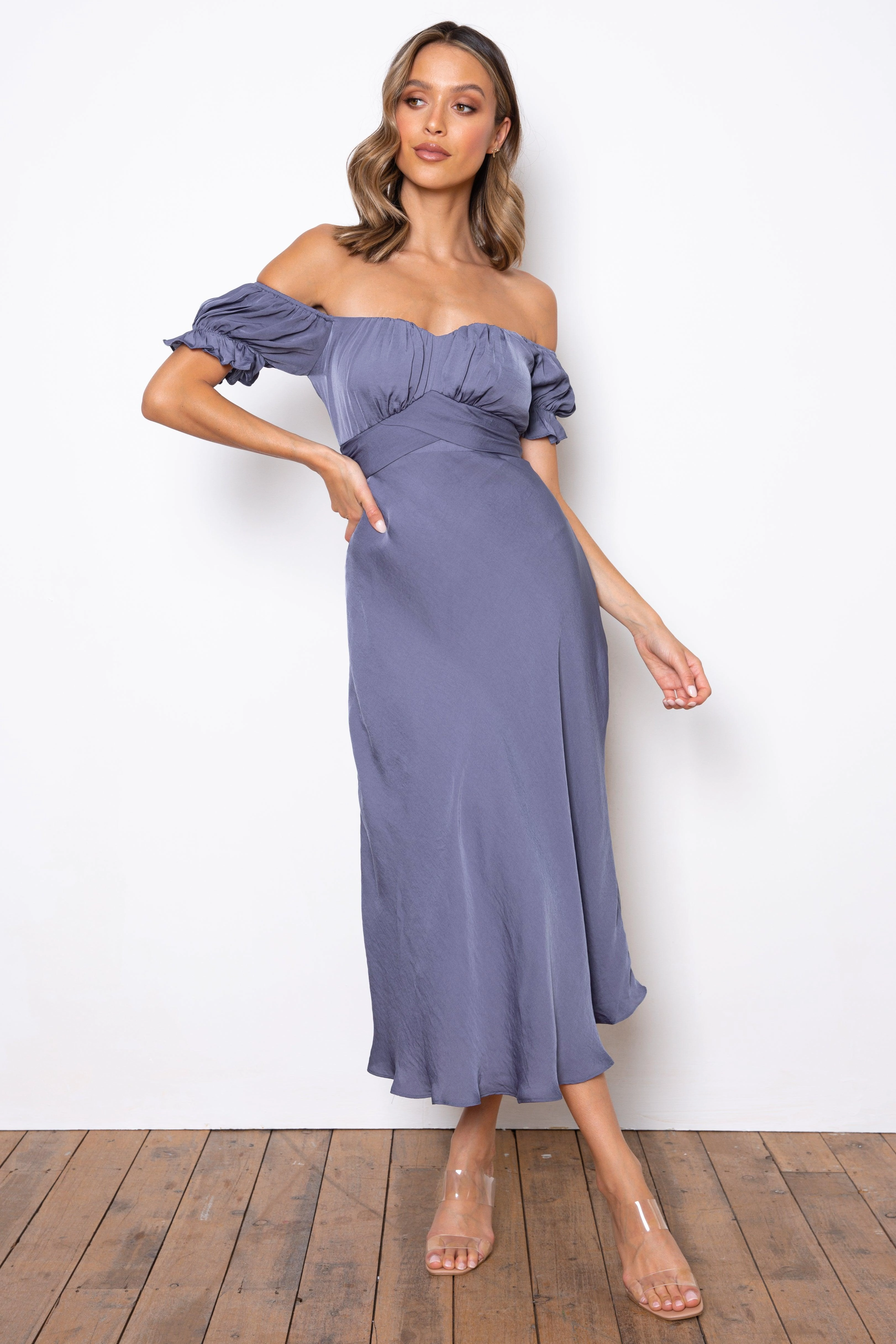 Comfort waistband Samantha Dress - Steel Blue