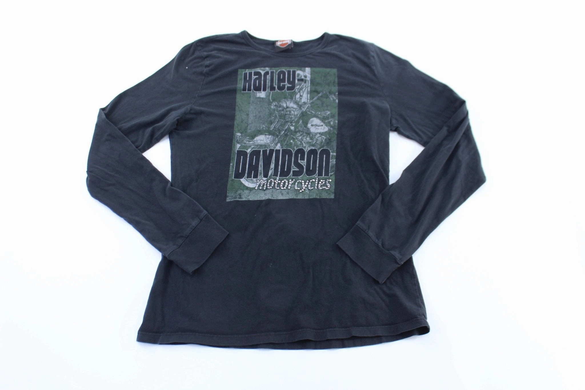 Women's 2008 Harley Davidson Motorcycles Mansfield, Ohio LS T-Shirt Layered Hem Detail