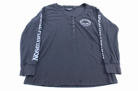 Light and Breezy Women's Harley Davidson Motorcycles Skull LS Henley T-Shirt