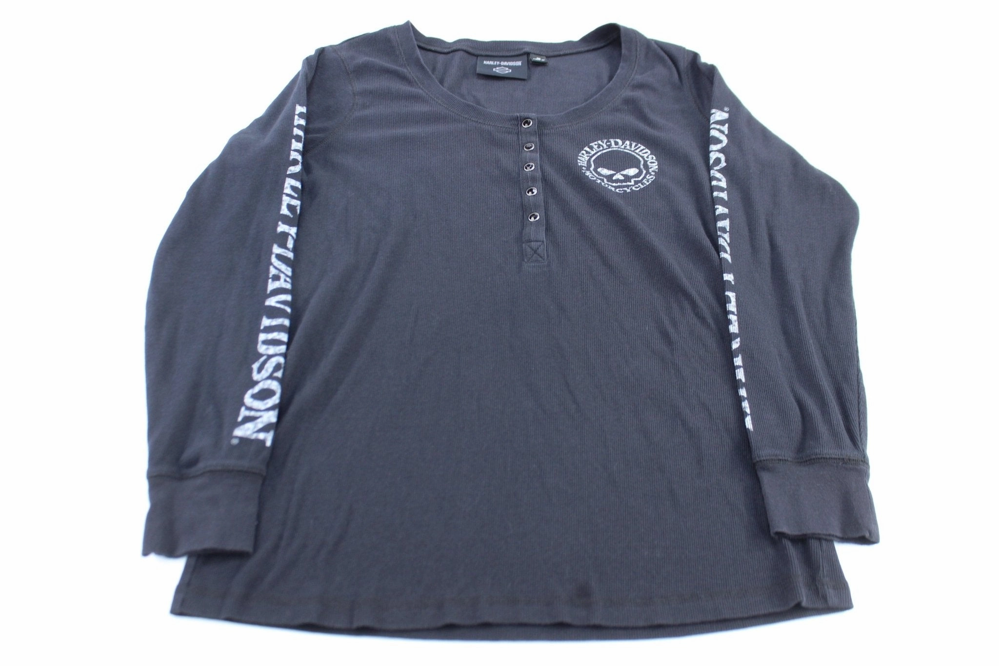 Light and Breezy Women's Harley Davidson Motorcycles Skull LS Henley T-Shirt