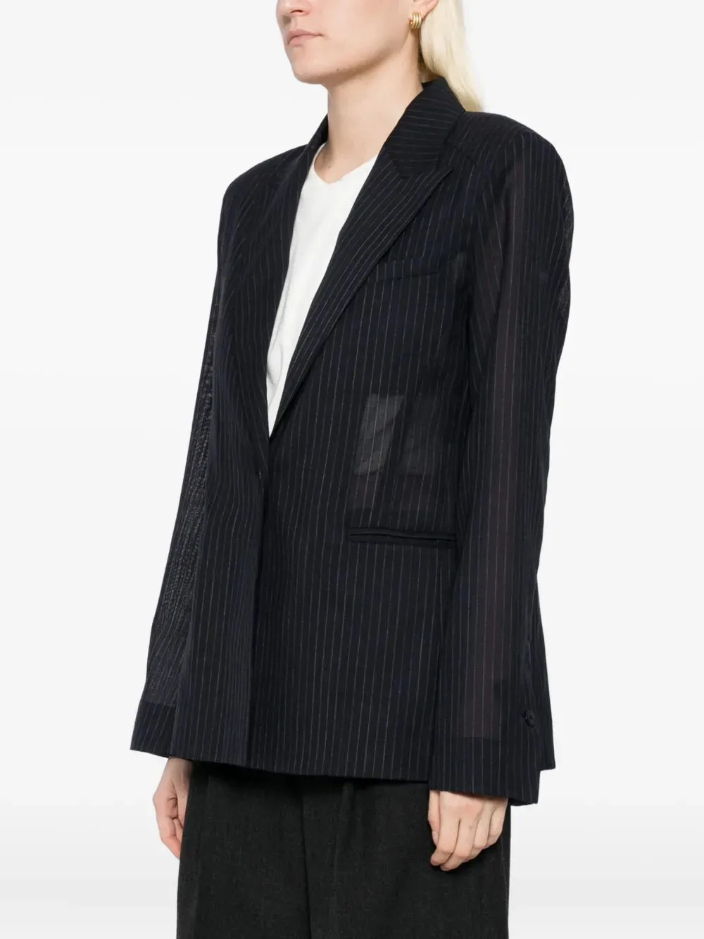 Non Restrictive Collar Slim Silhouette Unlined Husband Blazer in Midnight/White