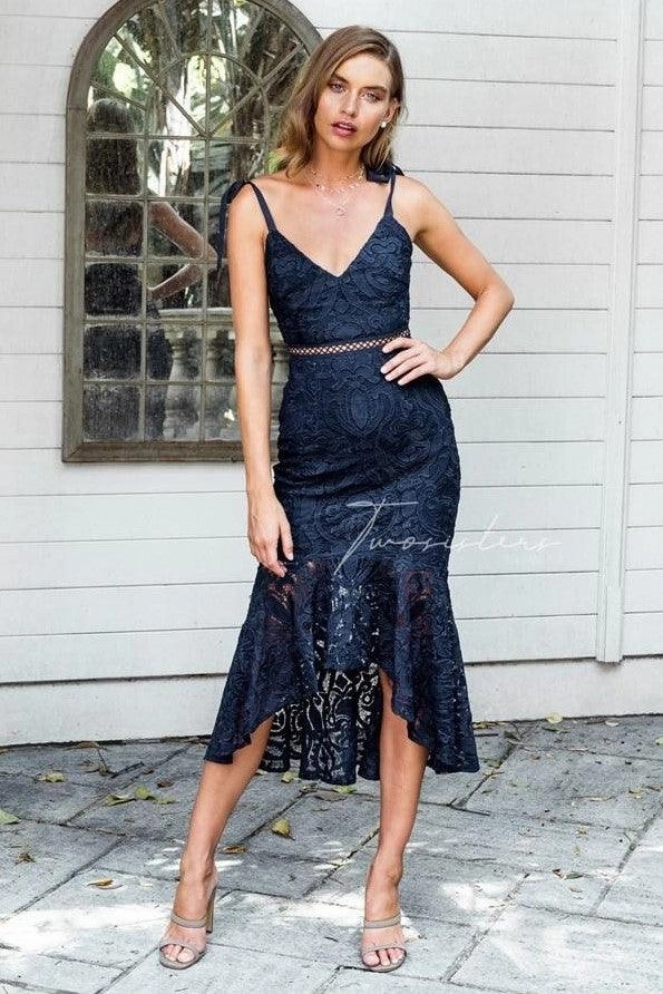 Valentina Dress - Navy Halter-Neck