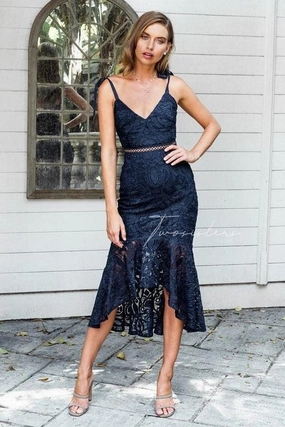 Valentina Dress - Navy Halter-Neck