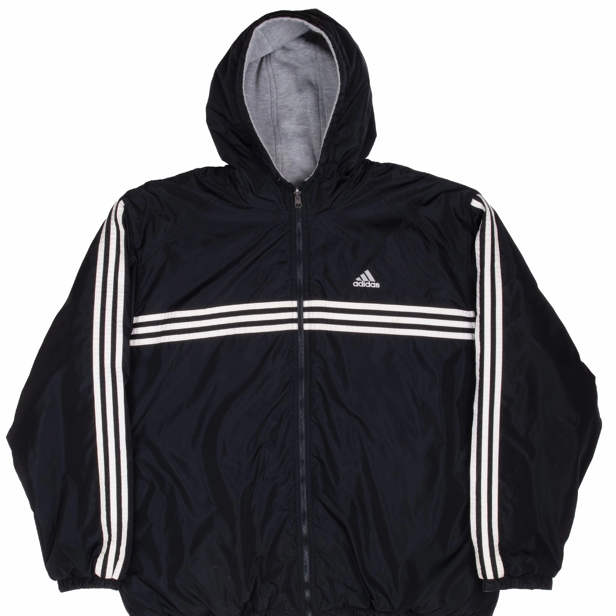 Outdoor Lifestyle Morning Chill VINTAGE ADIDAS BLACK REVERSIBLE NYLON WINDBREAKER HOODED JACKET 1990S LARGE