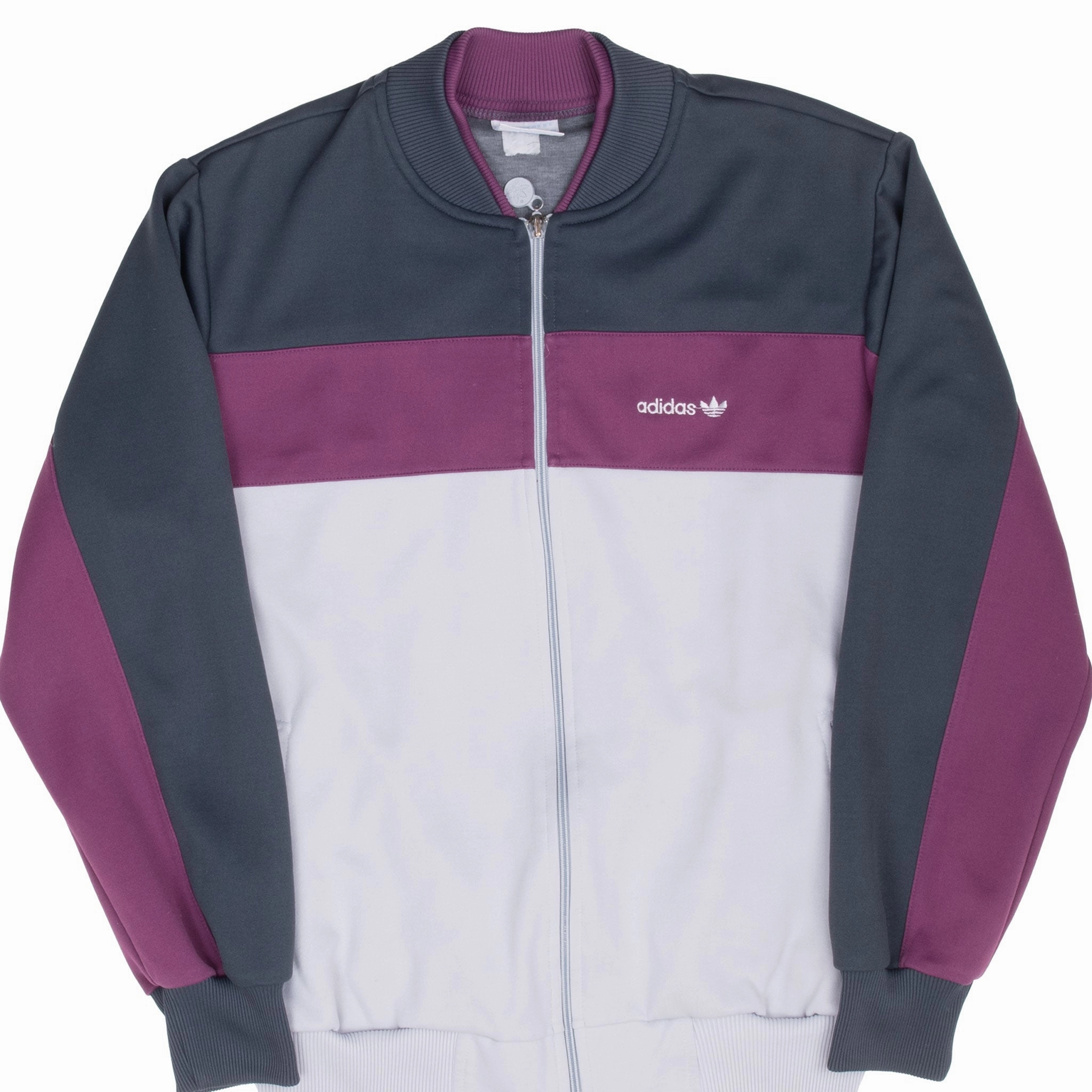 Adventure Layer Urban Gear VINTAGE ADIDAS GREY AND PURPLE TRACK JACKET 1980S LARGE