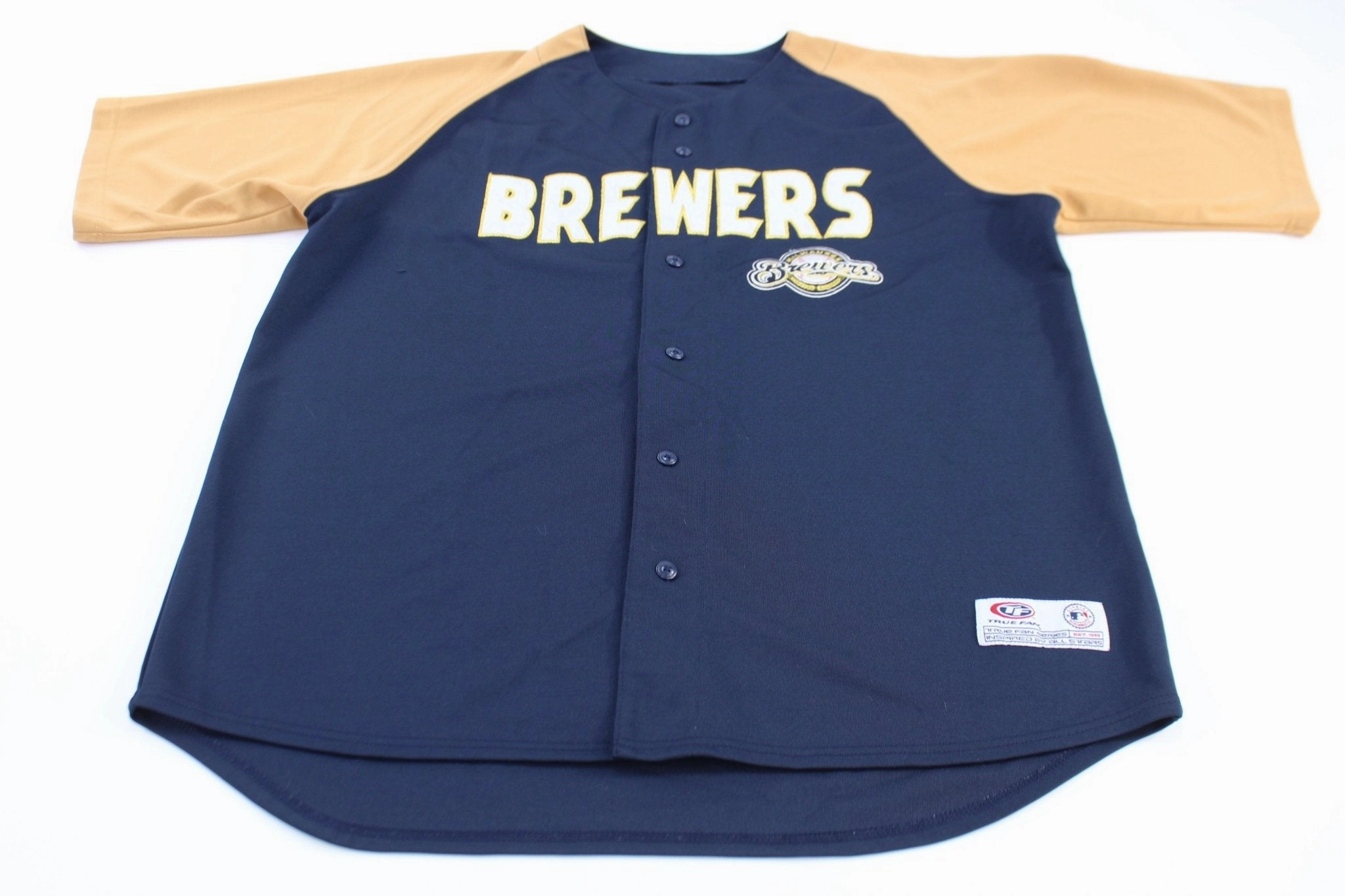 Vintage Milwaukee Brewers True Fan Button Down Jersey Slim Fit Design Stretch performance