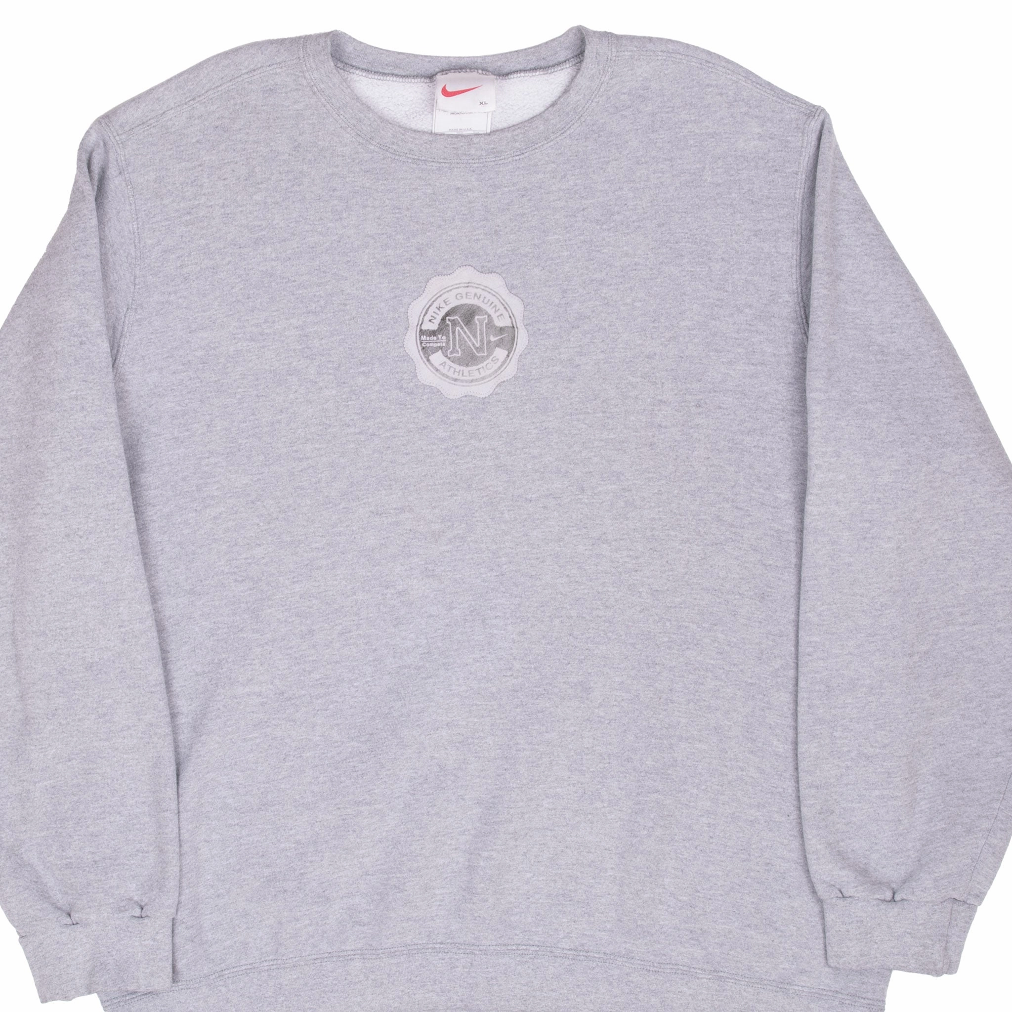 VINTAGE NIKE ATHLETICS LEATHER PATCH GREY SWEATSHIRT 1990S XL MADE IN USA product keychain convenience product bow cuteness