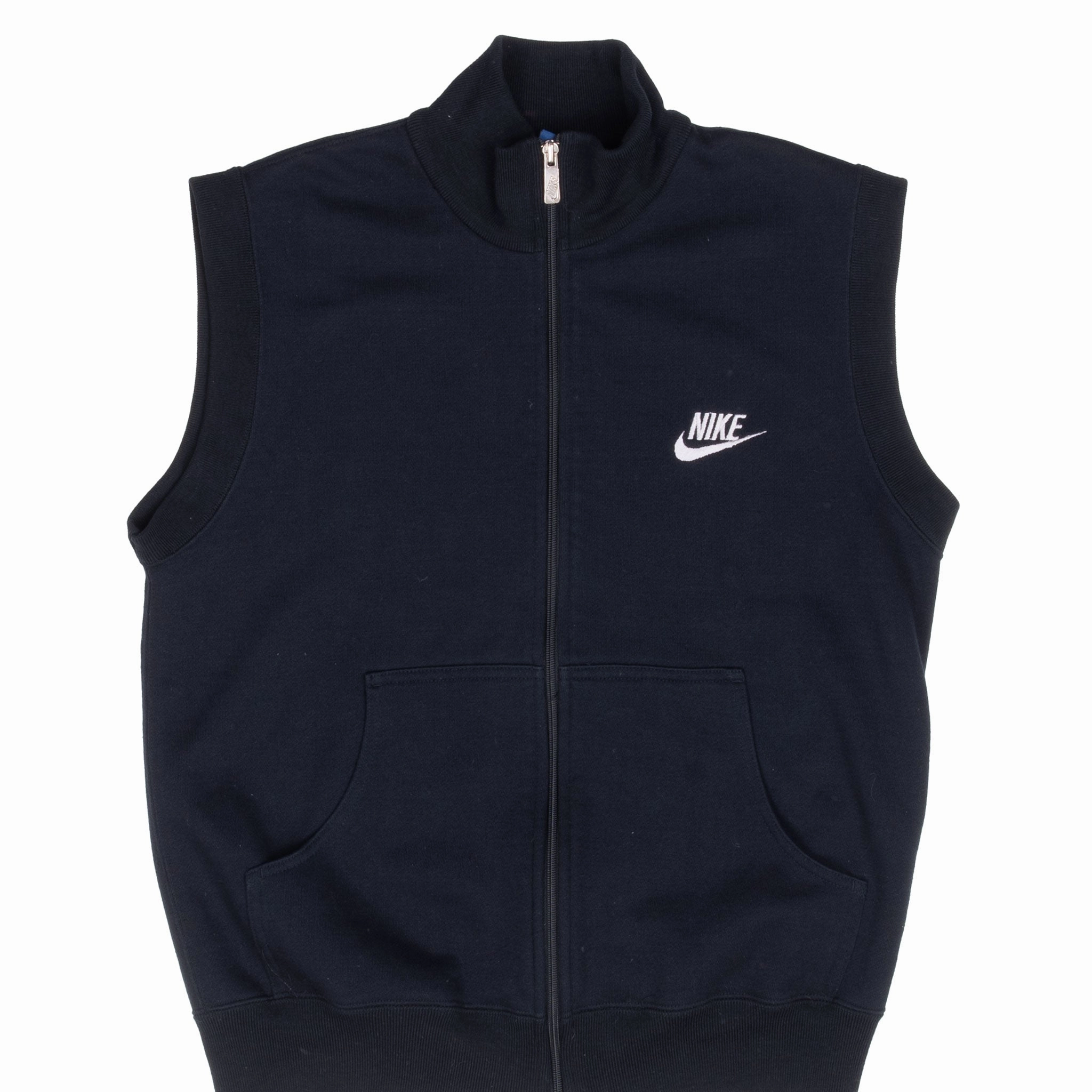 VINTAGE NIKE CLASSIC SWOOSH BLACK FULL ZIP VEST SWEATSHIRT 1980S MEDIUM Sporty Style