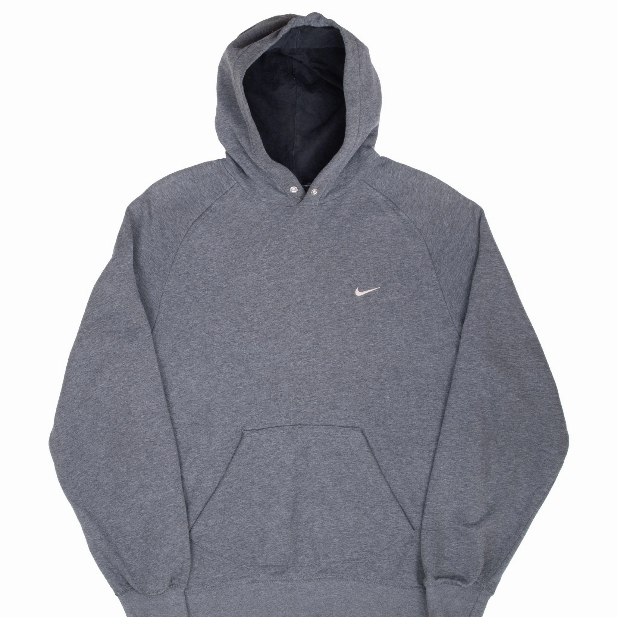 VINTAGE NIKE CLASSIC SWOOSH DARK GREY HOODIE SWEATSHIRT 2000S MEDIUM Timeless Sporty
