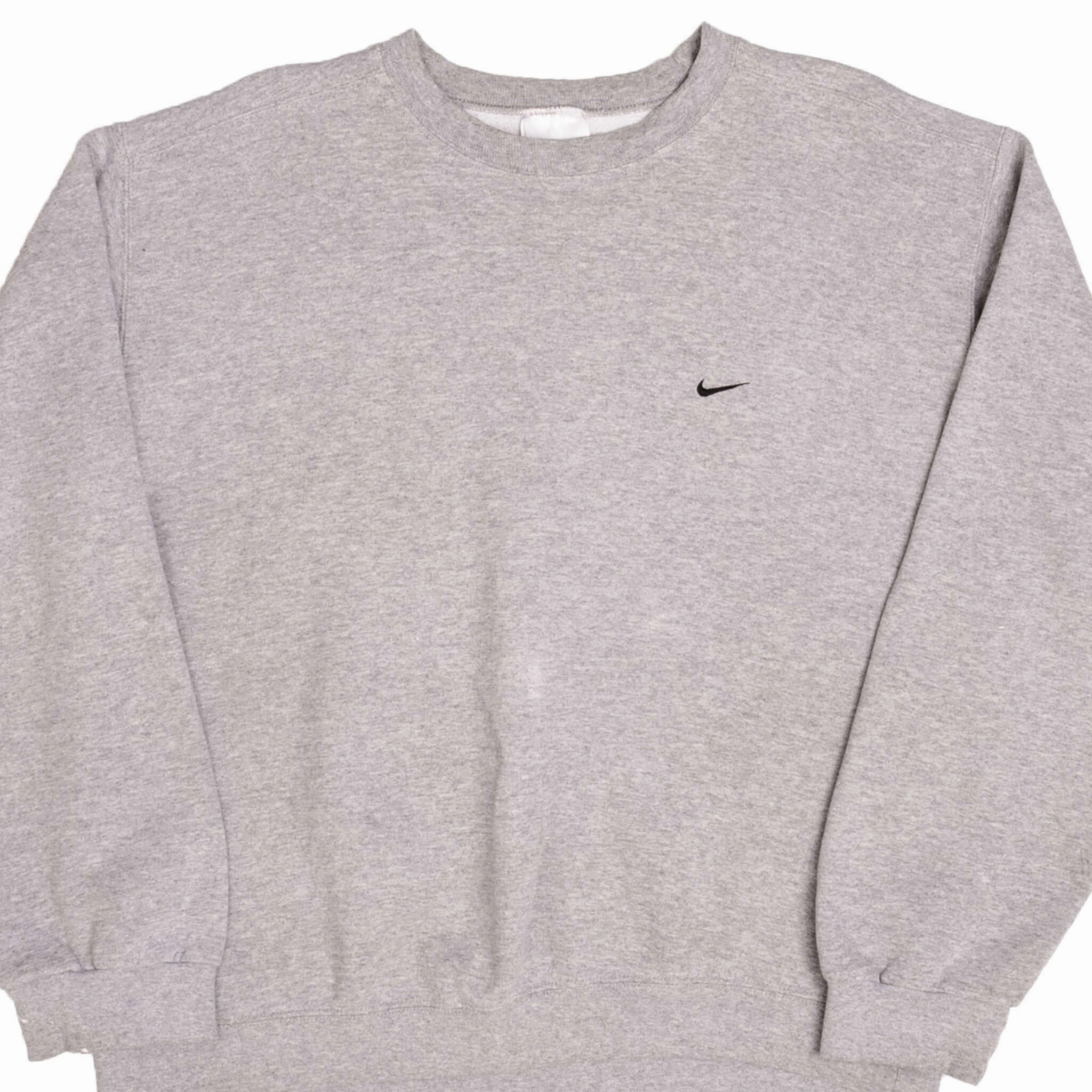 wrinkle free VINTAGE NIKE CLASSIC SWOOSH GREY SWEATSHIRT 1990S SIZE LARGE