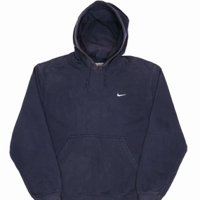 VINTAGE NIKE CLASSIC SWOOSH NAVY BLUE HOODIE SWEATSHIRT 2000S SIZE MEDIUM Sporty Jacket