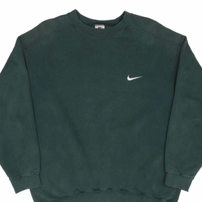 VINTAGE NIKE CLASSIC SWOOSH PINE GREEN SWEATSHIRT 1990S SIZE LARGE MADE IN USA Contrast Stitching Odor-resistant