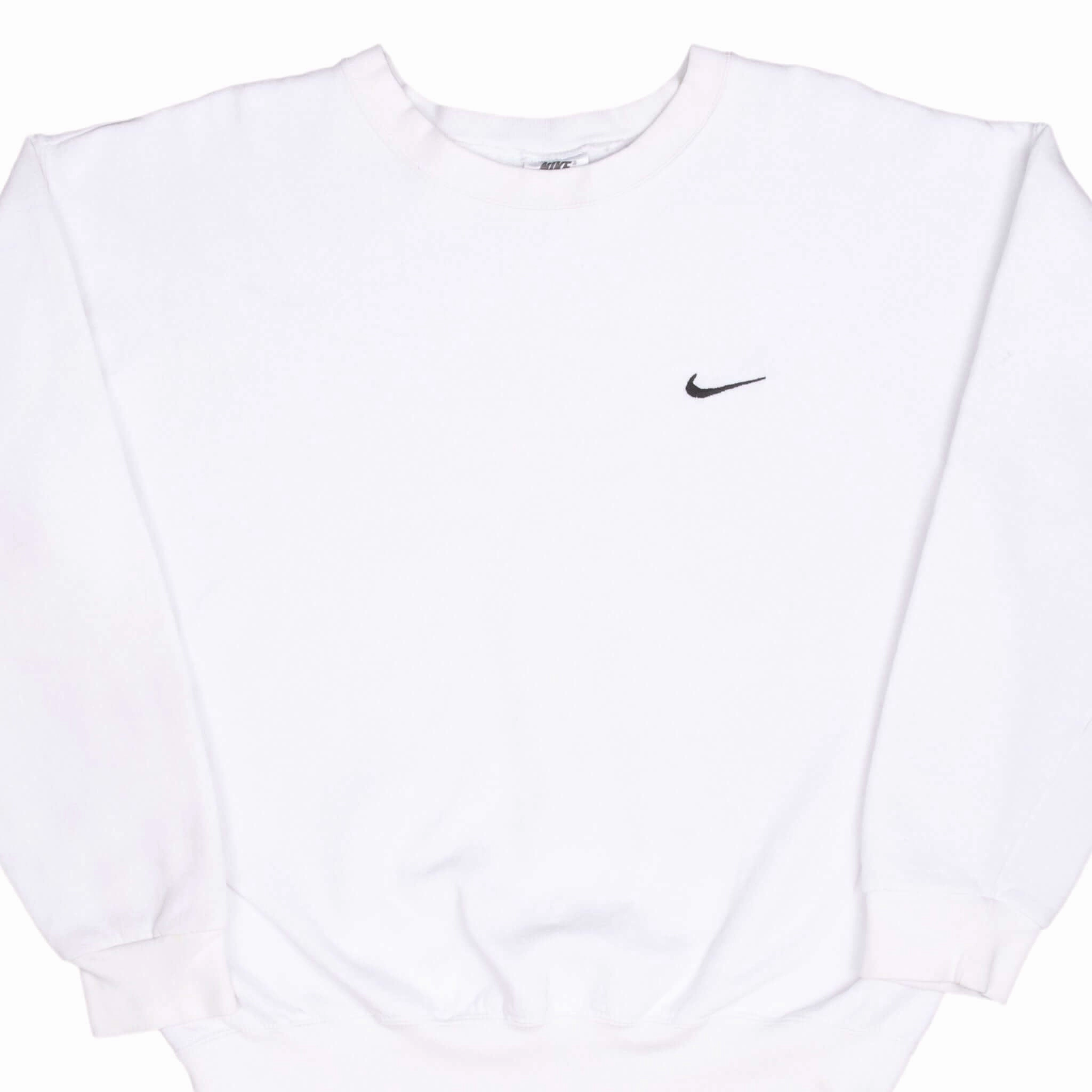 VINTAGE NIKE CLASSIC SWOOSH WHITE SWEATSHIRT 1990S LARGE MADE IN USA Urban Active