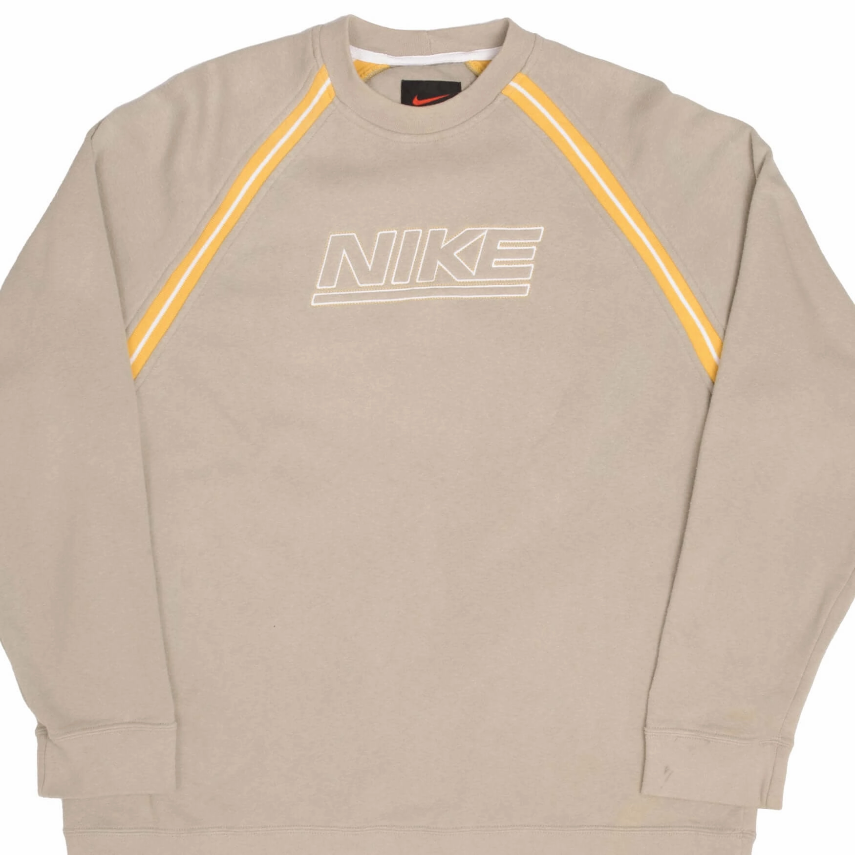 VINTAGE NIKE SPELLOUT SWOOSH BEIGE SWEATSHIRT 1990S SIZE MEDIUM non hooded