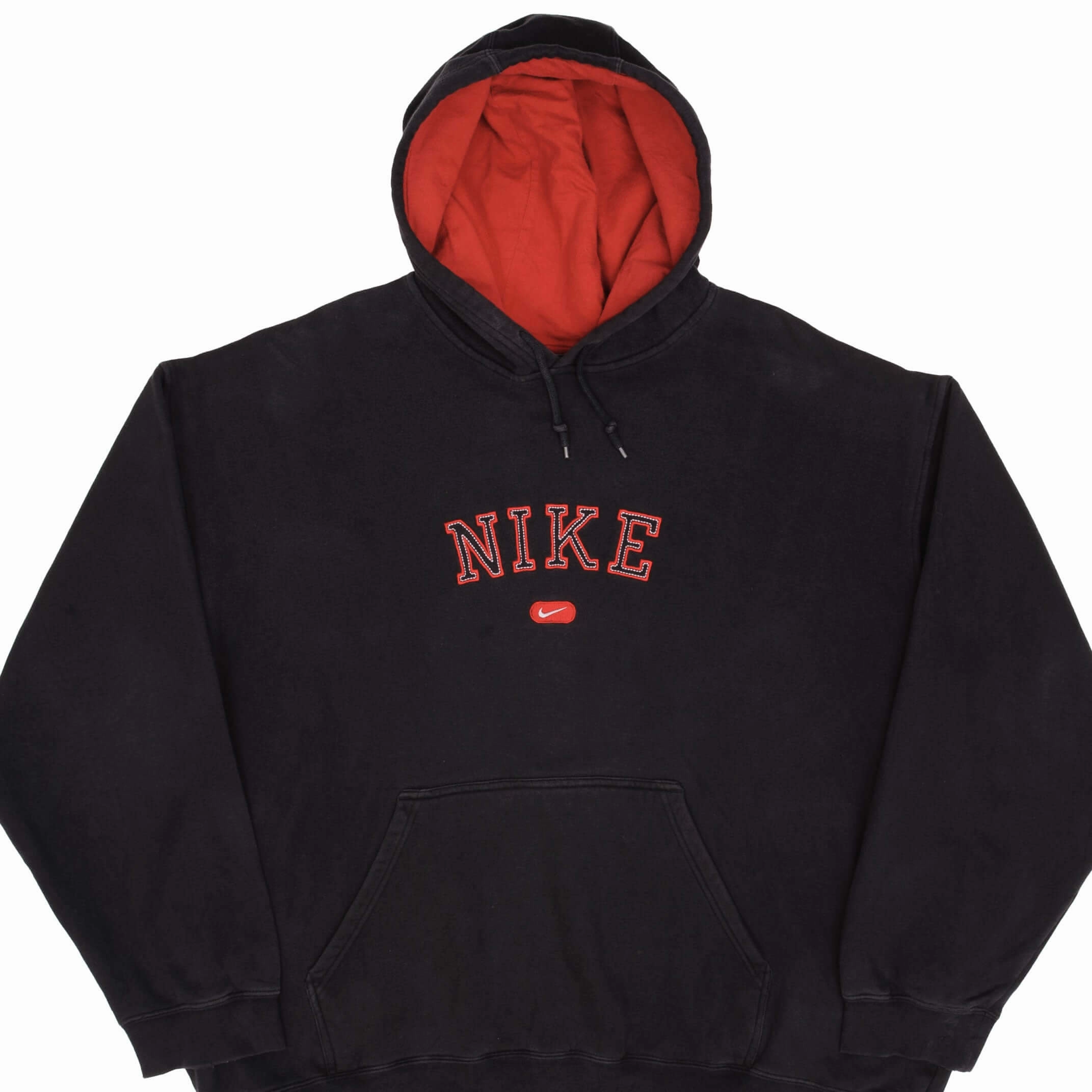 Brunch Outfit glove accents VINTAGE NIKE SPELLOUT SWOOSH BLACK HOODIE SWEATSHIRT 2000S SIZE 2XL