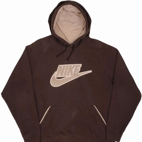 VINTAGE NIKE SPELLOUT SWOOSH BROWN HOODIE SWEATSHIRT LATE 2000S SIZE XL Bright Hue