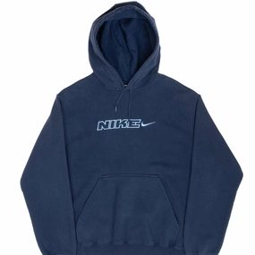 Relaxed Fit Cozy Street VINTAGE NIKE SPELLOUT SWOOSH NAVY BLUE HOODIE SWEATSHIRT 2000S MEDIUM