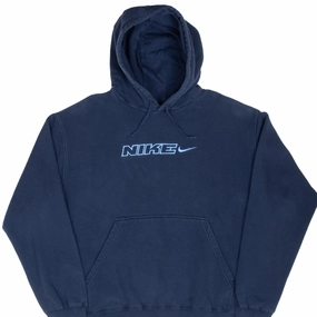 VINTAGE NIKE SPELLOUT SWOOSH NAVY BLUE HOODIE SWEATSHIRT 2000S XL label accents Effortless Style