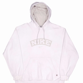 VINTAGE NIKE SPELLOUT SWOOSH WHITE HOODIE SWEATSHIRT 2000S SIZE LARGE Cozy Wear Short