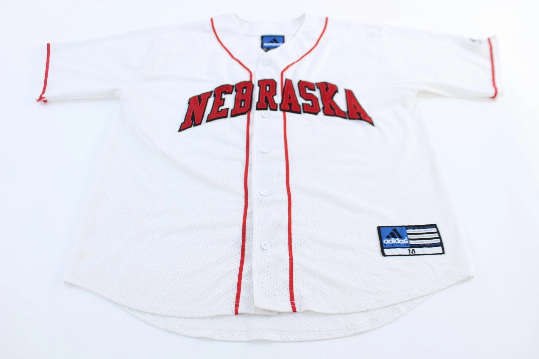 Seamless Knit Construction Vintage University of Nebraska Embordered Adidas Baseball Jersey