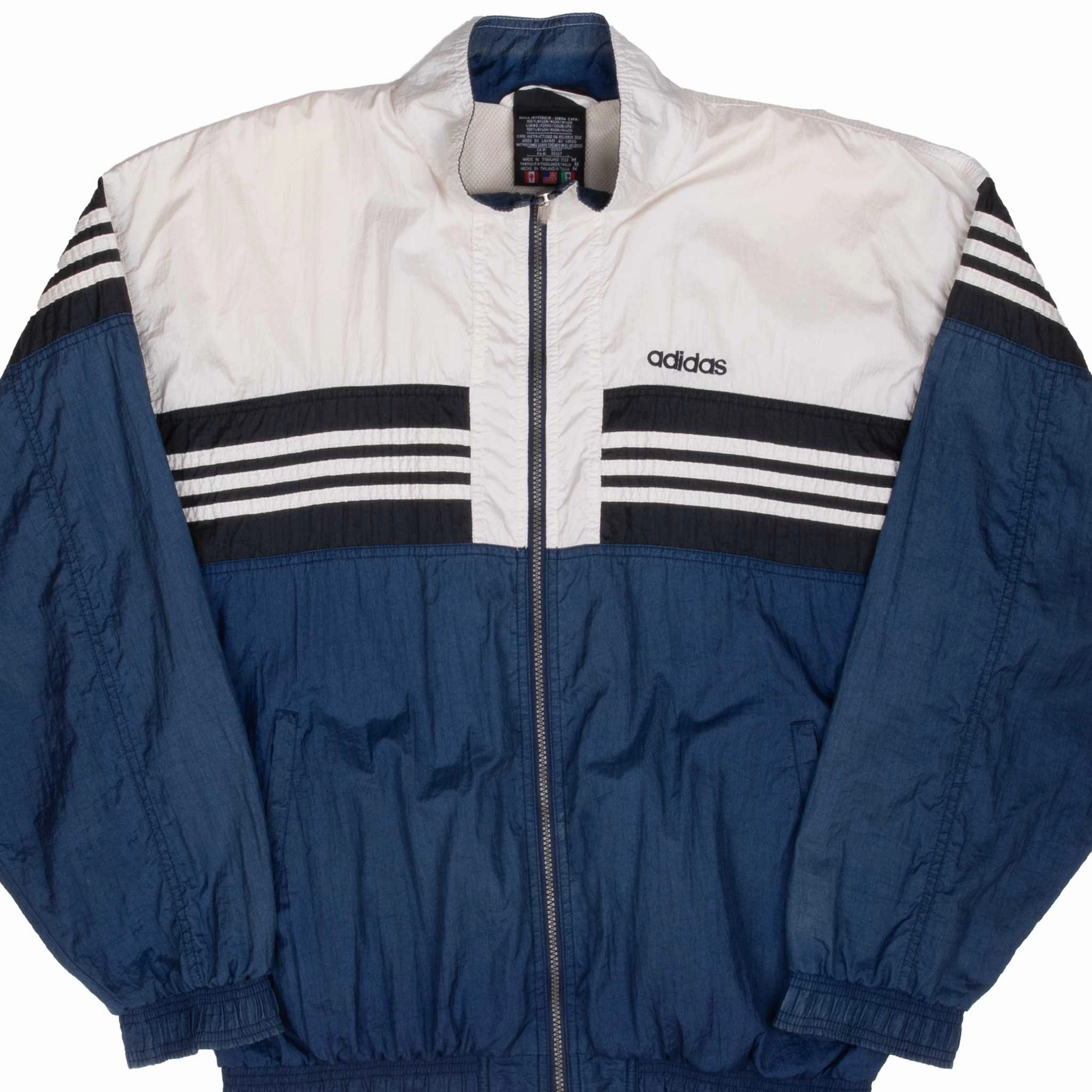 Wool Patch VINTAGE ADIDAS BLUE & WHITE WINDBREAKER JACKET 1990S MEDIUM