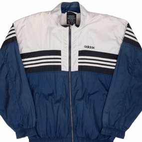 Wool Patch VINTAGE ADIDAS BLUE & WHITE WINDBREAKER JACKET 1990S MEDIUM