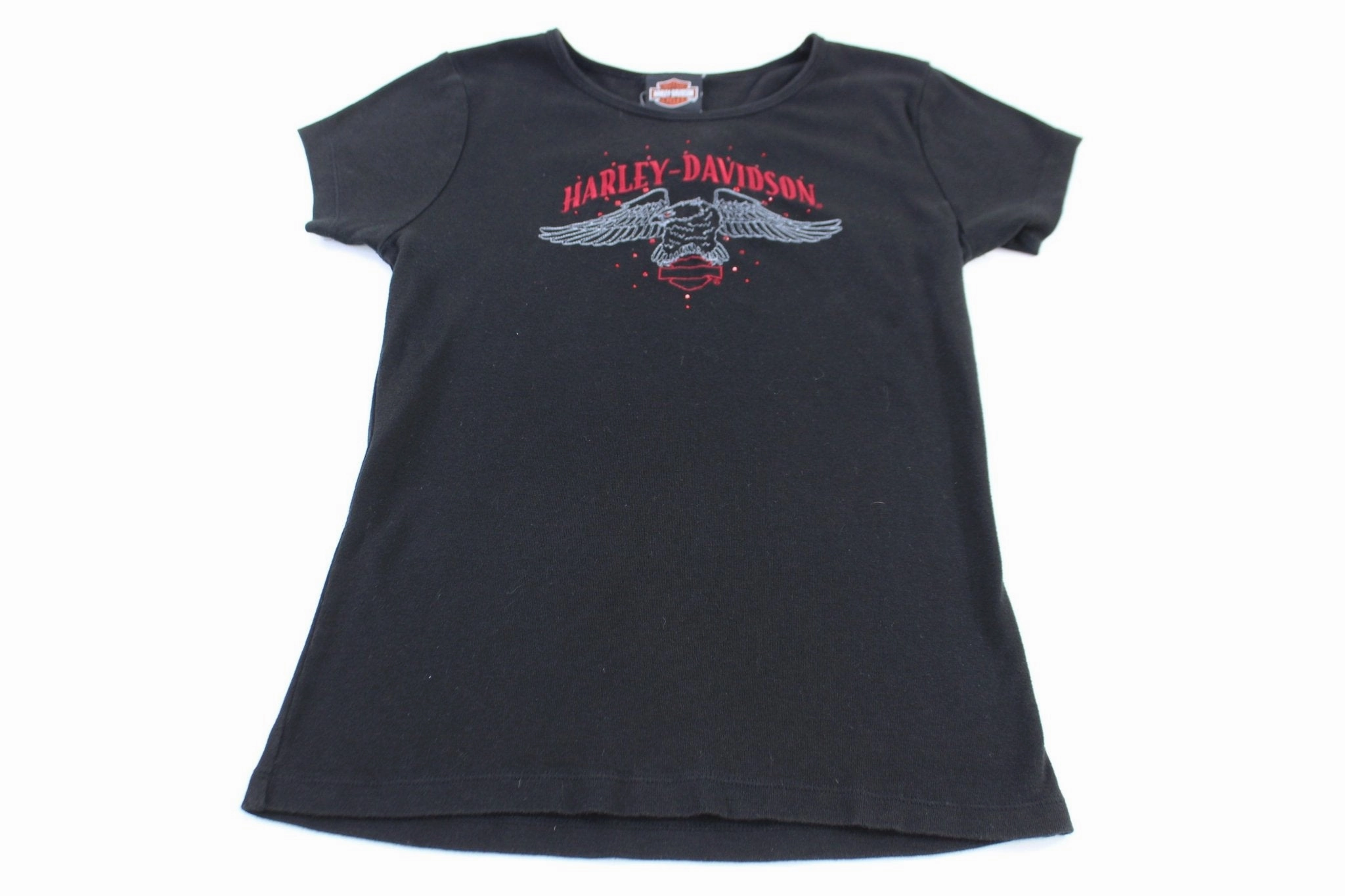 Women's Harley Davidson Motorcycles Embroidered T-shirt Stone Wash Process Slim Fit Comfort