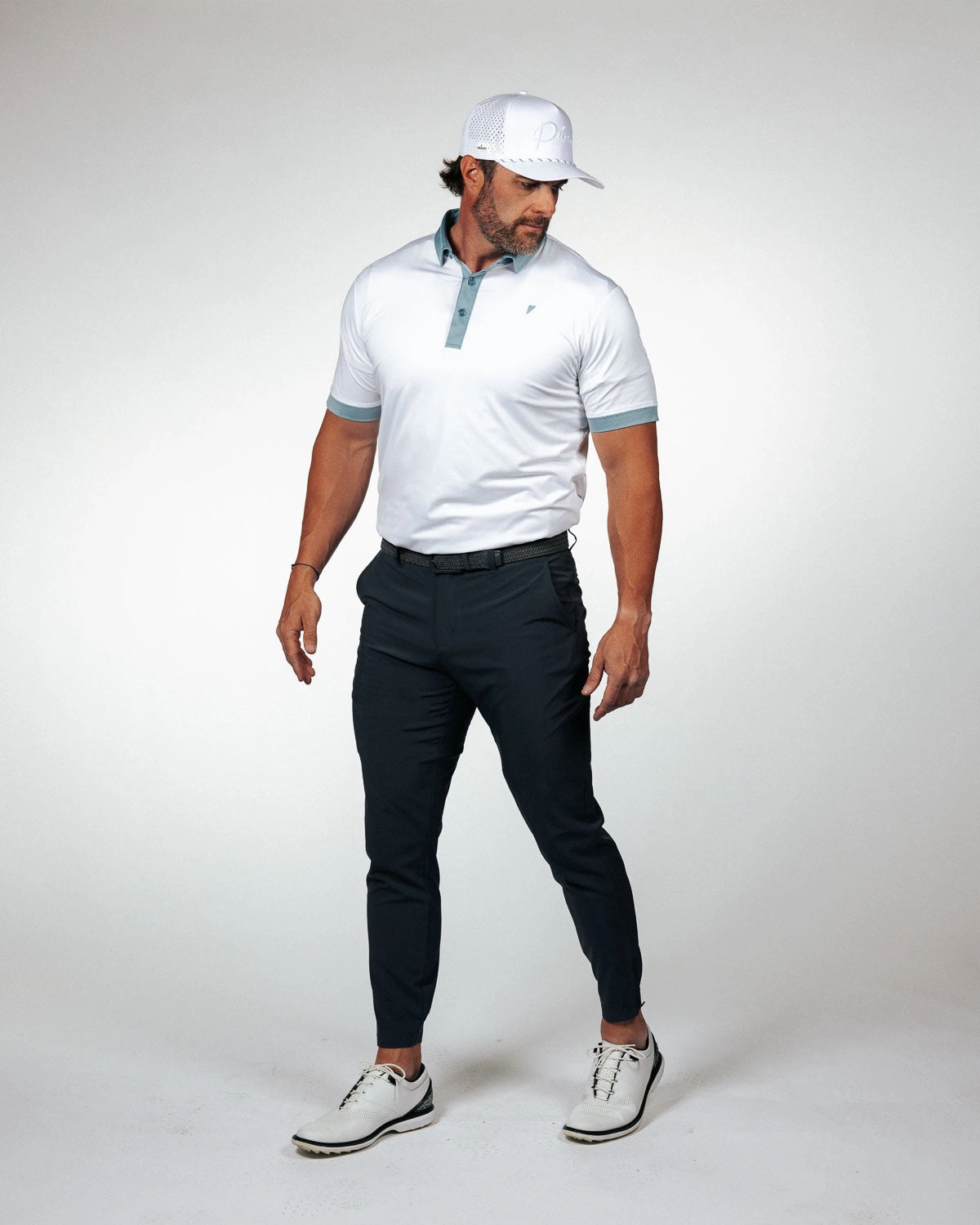 Stylish Collar Recycled Polyester Mix White/Storm Blue Two Tone Classic Polo