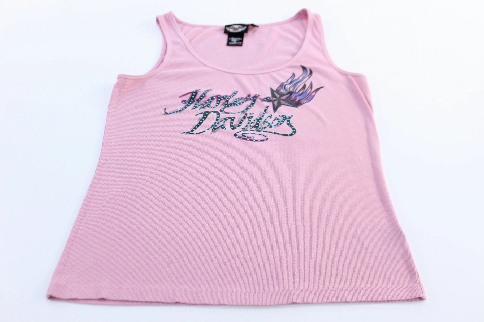 Cool Texture Full Sleeve Design Women's Harley Davidson Motorcycles Pink Tank Top