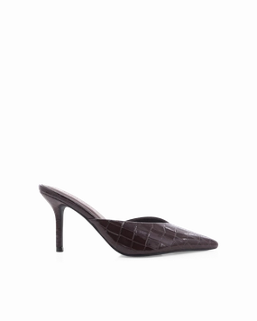 KAREY - DARK CACAO PATENT CROC Casual Feel Simple Lines