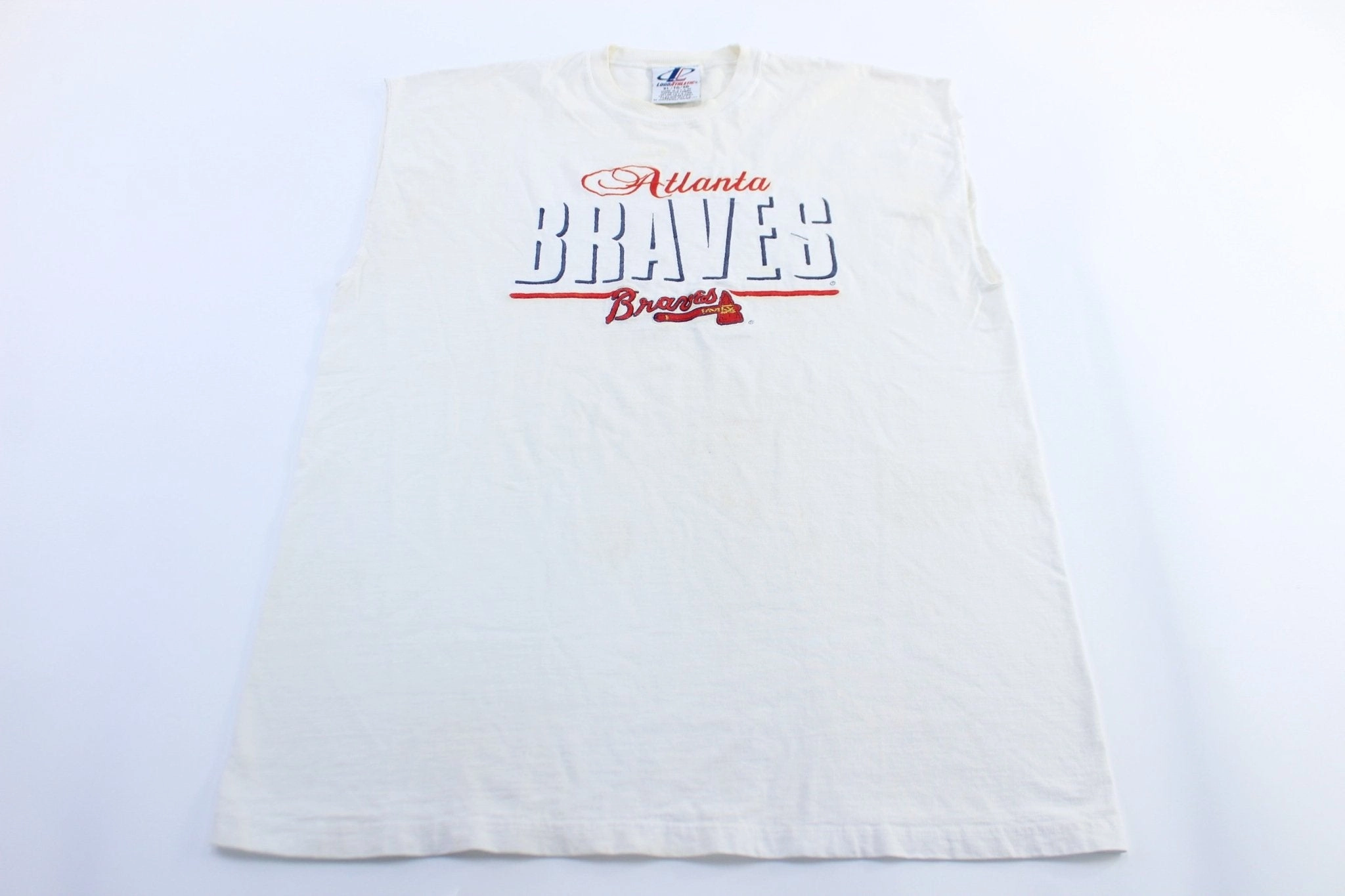 Vintage Atlanta Braves Embroidered Logo Athletic Tank Top Smooth Texture