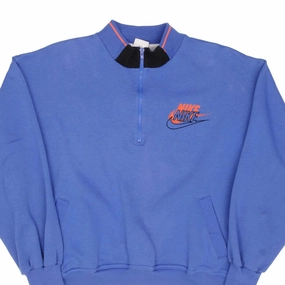 Durable Build product ethical sourcing VINTAGE NIKE SPELL OUT QUARTER ZIP BLUE SWEATSHIRT 1990S SIZE MEDIUM