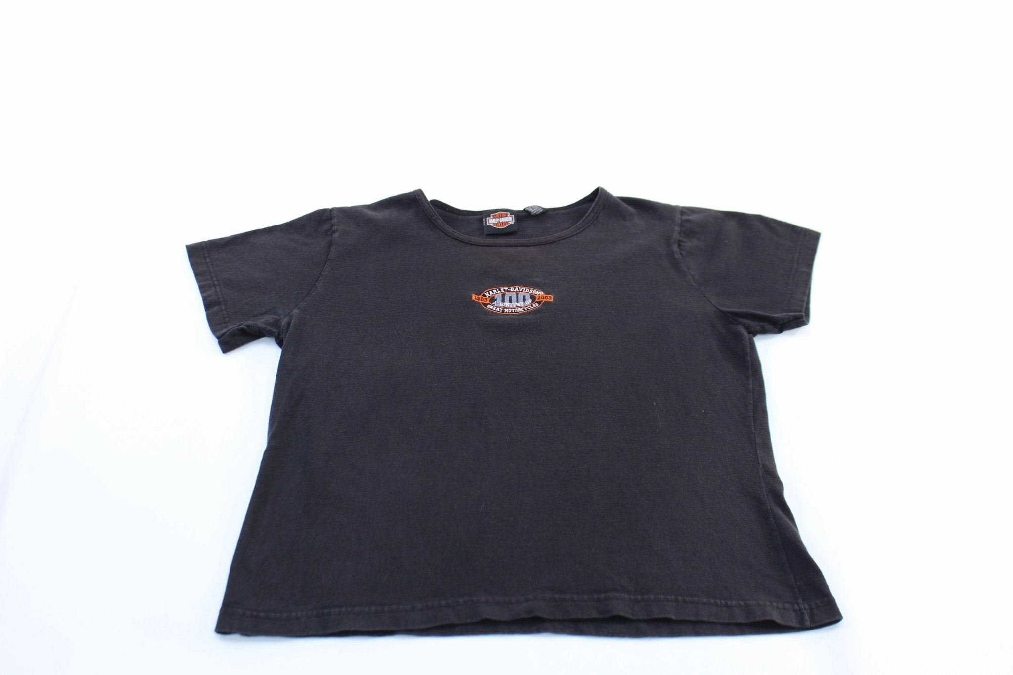 VintageWashEffect No Fade Technology Women's 2003 Harley Davidson Motorcycles Embroidered El Paso, Texas T-Shirt