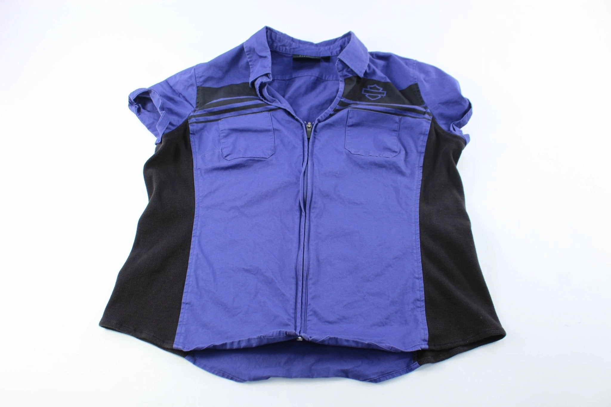 Women's Harley Davidson Motorcycles Black & Purple Zip Up T-Shirt Chill Style Relaxed Comfort Look