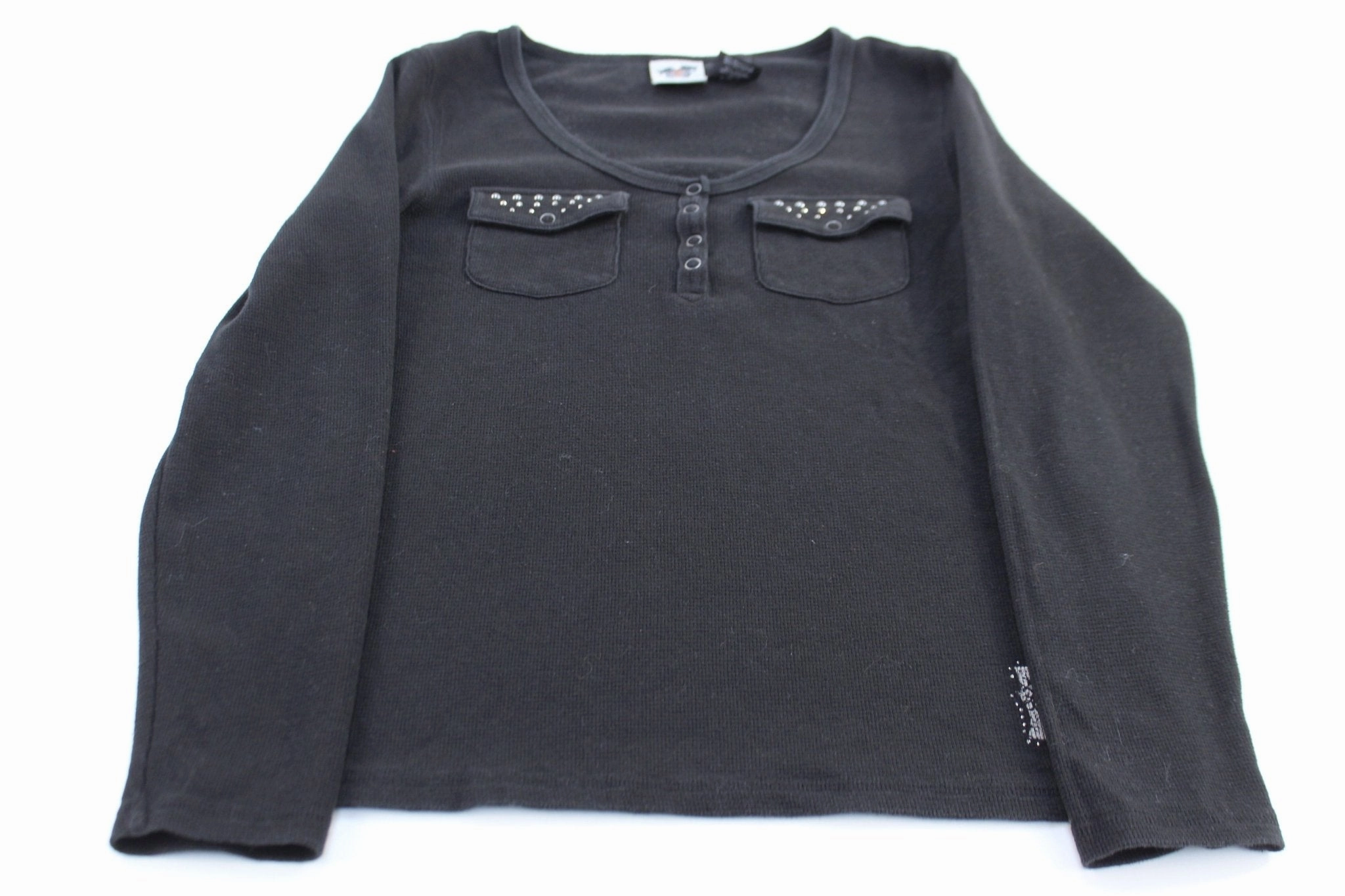 Women's Harley Davidson Motorcycles Black Henley LS T-Shirt Recycled Polyester